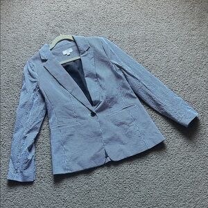 LOFT Gray and White Seersucker Blazer